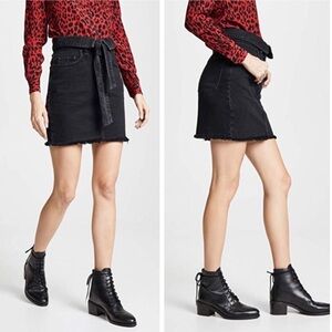 Nobody Denim Vertigo Mini Black Denim Skirt Frayed Tie Front Size 30 NWT